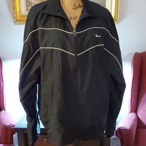 Nike Men's Large Black Windbreaker with White Accents
